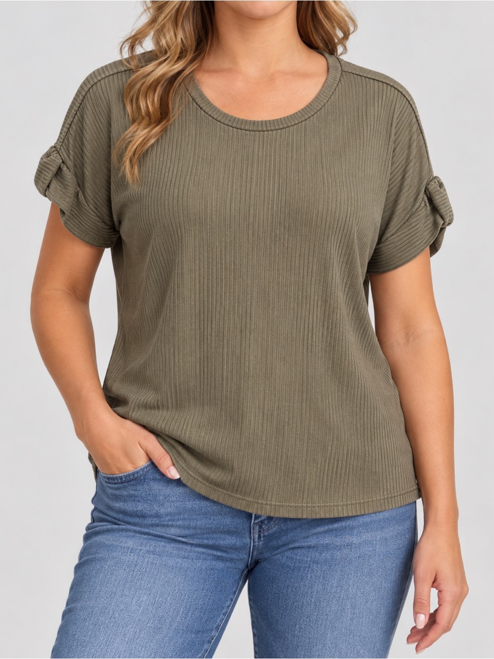 Ribbed Short Sleeve Tee in Olive Green SIZE LARGE